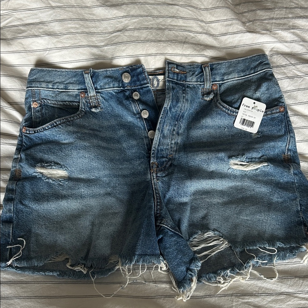Free People Distressed Blue Jean Shorts